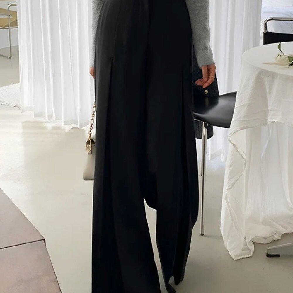 COMMENSE NEW WITH TAGS BLACK PLEATED HIGH WAIST WIDE LEG PANTS SLACKS TROUSERS - Picture 15 of 15